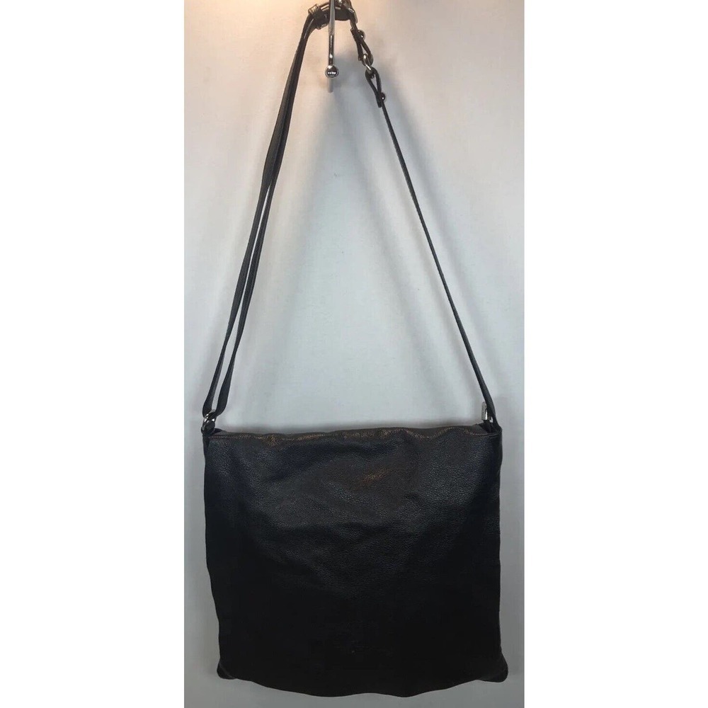 HEXAGONA BLACK LEATHER Messenger Crossbody Purse Handbag